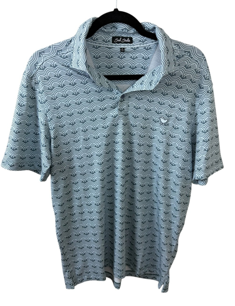 Bad Birdie Mens Medium Gray Print Golf Performance Polo Shirt